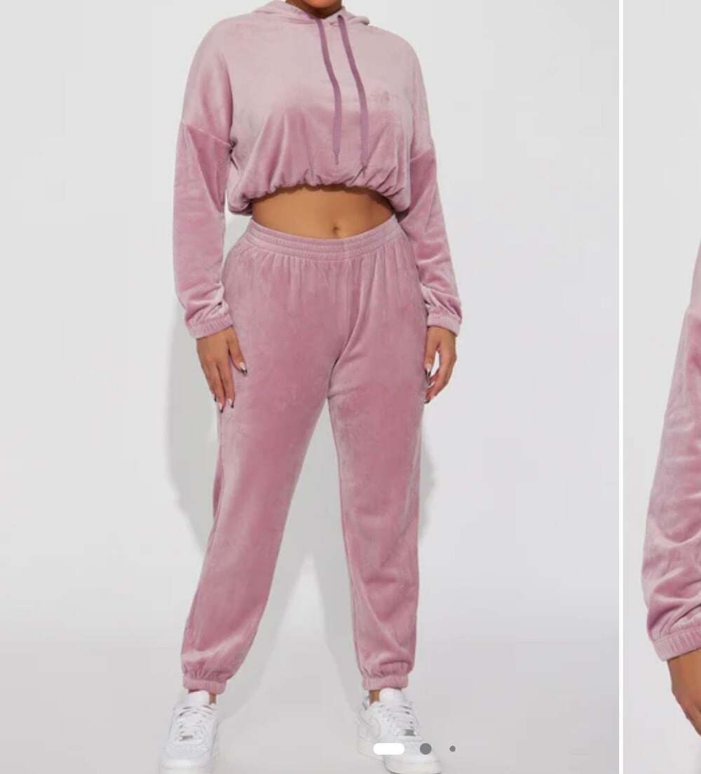 Fashion Nova Velour Crop Hoodie and Jogger Lounge Set